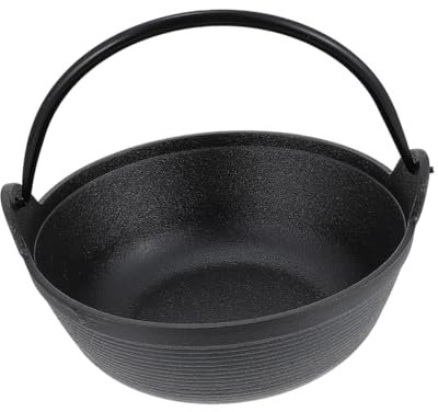 SECFOU Cast Iron Cauldron and Camping Soup Pot 19cm Heavy-duty Iron Cookware Portable Outdoor Saucepan with Single Handle for Picnic and Home Stew Cooking