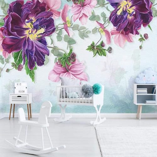 XLMING Plante Feuilles Fleurs Violettes 3D Papier Peint Décoration Manger Adulte Intérieure Salon Canapé Chambre Fond TV Mur-430cm×300cm