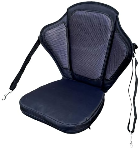 Premium Kajak Sitz gepolstert mit Rückenlehne & Tasche – Spinera Foam Seat 5,5 cm dick – für SUP, Angelkajak & Touring – Verstellbare Gurte, Mesh Rückenpolster, Universal Sitz