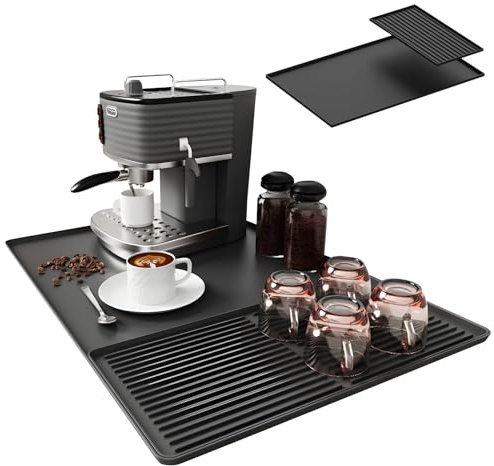 Silikon Abtropfmatte Kaffeemaschine - Silikon Matte für Kaffeemaschine for Coffee, Unterlage Kaffeemaschine, Abtropfmatte Geschirr mit Konvexem Rand, Küchen Zubehör Trockenmatte für Tasse und Gerichte