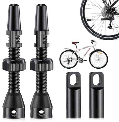 Lot de 2 valves sans chambre à air, Presta Tubeless 44 mm, tige de valve de vélo tubeless, valve tubeless en alliage d'aluminium pour la plupart des pneus de vélo de route et de VTT (noir)