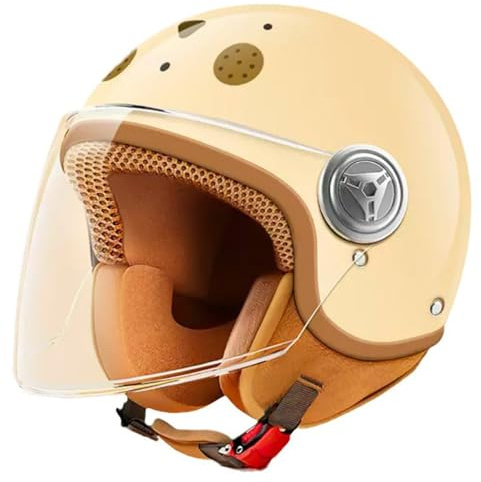 Ungdomsbarn Motorcykelhjälm, 3/4 Retro Halvhjälm, Barn Open Face Elektrisk Skoter Street Cykelhjälmar ATV-Hjälm För 4-12 År E,50-58CM