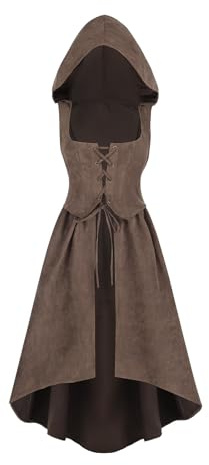 CR ROLECOS Damen Renaissance Kleid Korsett Gothic Piraten Kostüm Mittelalter Korsettumhang Vintage Kapuzenkleid Partykleid M