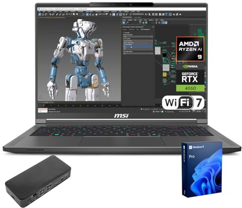 MSI 2025 Creator 16 Copilot Laptop, WQXGA 240Hz, AMD Ryzen AI 9 365, NVIDIA RTX 4060, 32GB RAM, 1TB SSD, RGB KB, Creativity with AI Studio, W11 P, Bundle with Targus 100W Docking Station