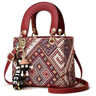 NICOLE & DORIS Klein Handtasche Schultertasche Damen Süße Umhängetasche PU Leder Mini Handytaschen Mädchen Crossbody Bag Satchel Handtasche mit Anhänger