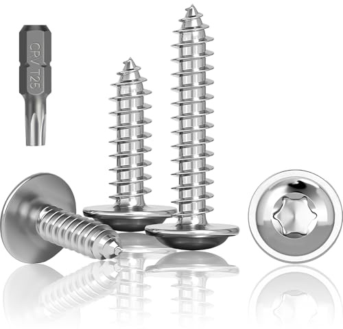 HXJDAM 150 Stück Blechschrauben Edelstahl Holzschrauben Torx M5x50mm | Selbstschneidende Schrauben mit Scheibe, Rostfrei A2 V2A Torx Schrauben Vollgewinde, Flachkopfschrauben mit T25 Bohre