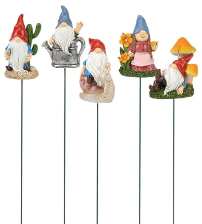 ZEPFJHE 5Pcs Garden Miniature Gnomes Set Decorative Outdoor Statues Flower Plant Pots Stakes For Yard Patio Landscape Ornaments Garden Sculptures