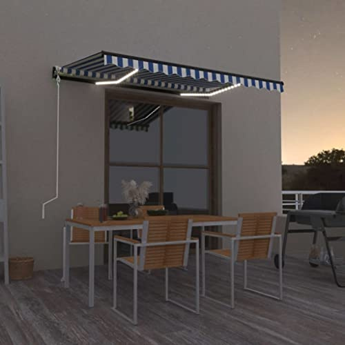 Tenda da Sole Automatica con Sensore Vento e LED, 400x300 cm, Blu e Bianco, Tessuto Poliestere Impermeabile, Struttura Alluminio Antracite, per Giardino e Balcone