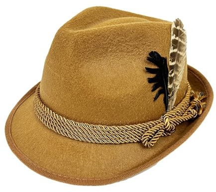 Generisch Trachtenhut Hut Wiesn Herren Damen Oktoberfest Filzhut mit Feder Oktoberfest Retro Hut Mit Feder Trachtenhut Filz mit Kordel & Deko Bierfest für Volksfest Karneval Bühne Kostüm Accessoire