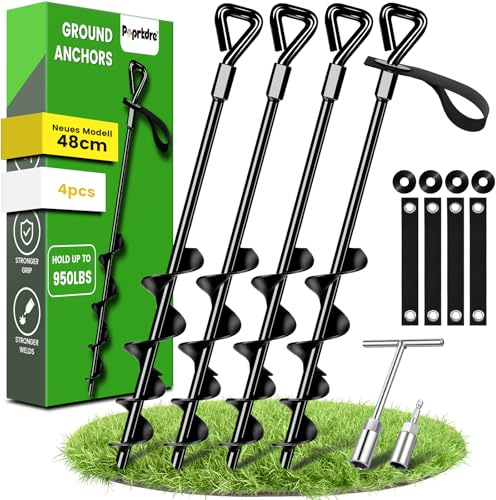 Anclajes de suelo de 48 cm, paquete de 4 unidades de anclajes de tierra Premium Secure Upgrade Versión para fijar tiendas de campaña, trampolines, perros, marquesinas, etc., resisten vientos fuertes