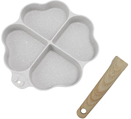 Fictory Padella antiaderente a forma di cuore per 4 tazze, anche riscaldante, padella per pancake con manico, essenziale per la cucina, bianca