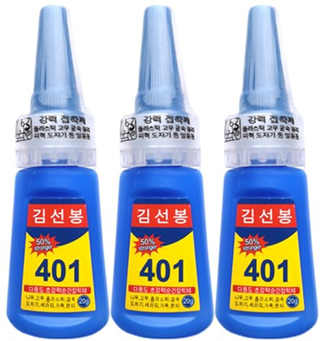 401 Colla 3 pezzi Super colla multiuso Adesivo istantaneo ad alta resistenza, adesivo di riparazione ad asciugatura rapida e a basso sbiancamento per ceramica plastica legno metallo 401