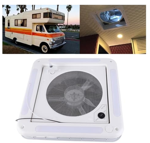 Motorhome Roof Vent Fan RV Roof Vent Fan 12V 360x360mm 10 Blades Dual Mode Air Inlet Outlet 4 LED Long-Lasting