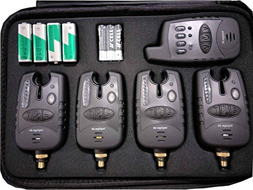 MK-Angelsport Funk Bissanzeiger Set 4+1 Multi Carbon wasserdicht 1:1 Übertragung, Einstellbare Lautstärke & Vibrationsmodus, Angeln