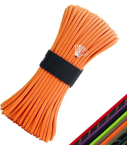 Survival Paracord 550 Fire Paracord Survivor Cord Nlyon Rope 10 Strands US Military Type III 550 Tactical Paracord Parachute Cord with Integrated Fishing Line, Fire-Starter Tinder 4 in 1(Orange)