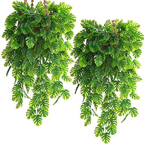 Monstera-Blätter, künstliche Hängeranken, 4 Stück, Katzenbaum, falsche Efeu, Tropische Blätter, grüne Blätter, grüne Pflanzen, künstliche Rebe, Efeu, Rattan, Hawaiianischer Teil, Outdoor-Dekoration
