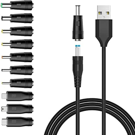 POWSEED 5V DC Power Cord, USB to DC Plug Charging Cord with 10 Adapter Plugs to Charge Moon Lamp, LED Pixel Light, USB-HUB, Mini Fan, Camera, Cartoon Watch, Mobile Phone, Power Bank