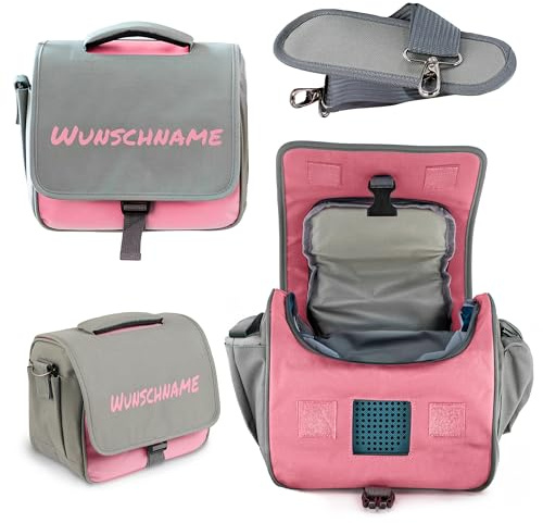 my STITCHERY Toniebox Tasche mit Namen Bestickt für die Aufbewahrung von Figuren und Tonie-Box - Gepolsterte Tigerbox Transporttasche (Rosa)