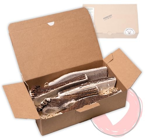 FOURLEGS® natürlicher Kauspaß für Hunde aus 100% Hirschgeweih - Mineralstoffe, Kauspielzeug, Kaustange, Wildgeschmack, Geweih, Knochen, Hirsch, Kauartikel - Größe XXL halbiert Sparpaket (5 Stück)