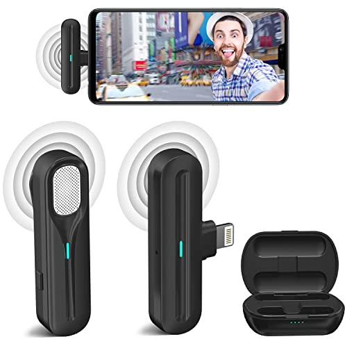 PWAY Wireless Lavalier Microphone Inklusive Ladefach für iPhone iPad, 2,4GHz Plug-and-Play, Unterstützung für Originalton, Rauschunterdrückung, KTV, Aufnahme mit DREI Audiomodi