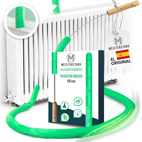 l'ORIGINAL Brosse Radiateur Longue 115cm I Brosse pour Radiateur sans Rayures I Plumeau Radiateur avec Housse Flexible et Lavable I Brosse de Nettoyage Radiateur pour Un Air Ambiant Agréable (Vert)