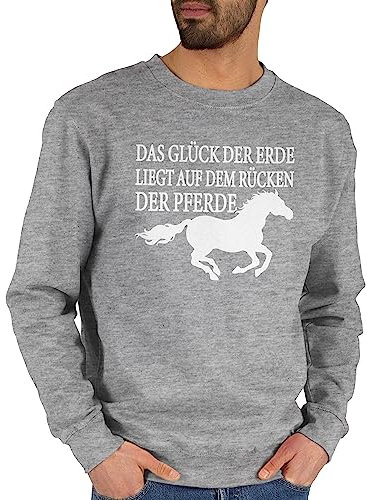 Shirtracer Sweater Pullover Sweatshirt Herren Damen - Das Glück der Erde liegt auf dem Rücken der Pferde - XS - Grau meliert - pferdepullover Pulli mit pferden pferdeliebhaber Dieser pferdepulli