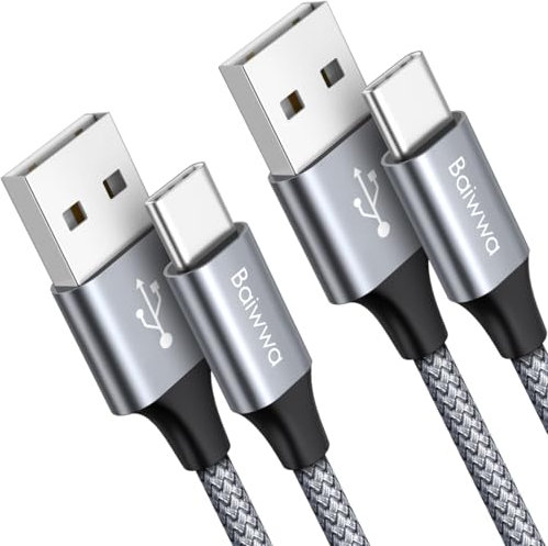 USB C Kabel 1.5M 2Stück, Ladekabel USBC Schnellladekabel Nylon USB A auf USB C Kabel für Samsung Galaxy S25 S24 S23 Plus A16 A15 A55, für iPhone 15 16 17, Redmi, Pixel -Grau