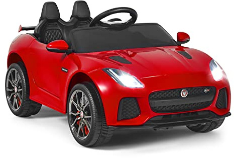 GOPLUS Elbil Jaguar, 12 V barnbil med 2,4 Ghz fjärrkontroll, mjuk start, LED-ljus, tupe, musik, säkerhetsbälte, 3–5 km/h, barnfordon för barn från 3 år upp till 25 kg (röd)