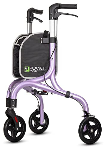 PLANETWALK Premium 3 Wheel Rollator Walker for Seniors – Ultra Lightweight Foldable Aluminum Mobility Aid with Height Adjustable Handle and 8 Inch Wheels, Brilliant Purple