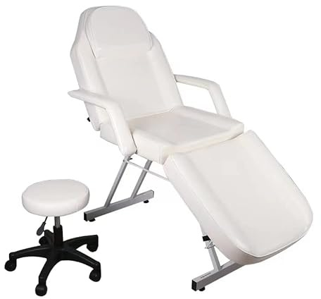 Justerbart massagebord vikbar massagesäng i PU-läder med pall för professionellt vardagsrum och hem (vit)