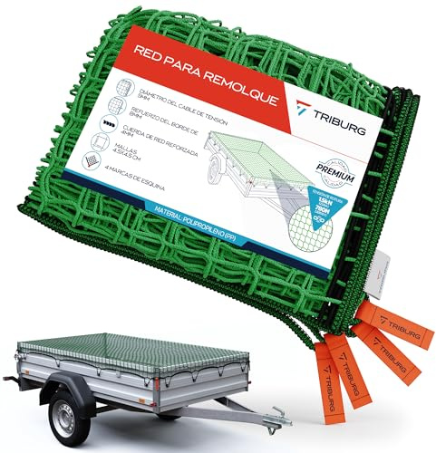 Red para remolques TRIBURG 2x3,5 con Marcas en Las Esquinas y Refuerzo en los Bordes - Red para remolques con Goma tensora para una sujeción óptima de la Carga