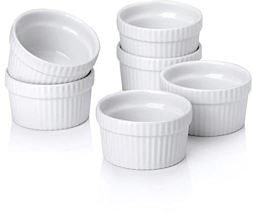 Vidalenta Mini Ramekins Set of 6, 1.5 oz Sauce Pots for Air Fryer, Porcelain Creme Brulee Bowls 45ml for Charcuterie Board, Microwave & Oven Safe, White
