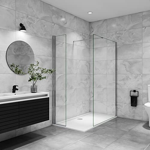 AICA paroi de douche à l'italienne 110x200cm avec barre de fixation 73-120cm en carré, paroi de douche pivotante 45x200cm, verre 8mm securit anticalcaire, profil chromé