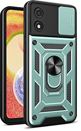 DESSEN Funda para Motorola Moto E13, Carcasa de Silicona Suave de TPU/PC y Lente Cover, con Magnético Soporte de Anillo Giratorio, Golpes Bumper Case. Verde