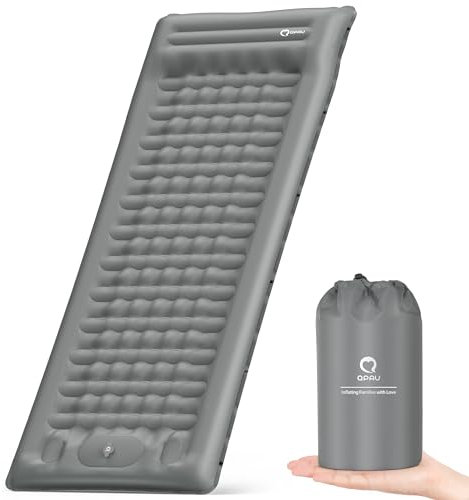 QPAU Isomatte Camping, 12cm Ultra-Dicke aufblasbare Selbstaufblasende Pad mit eingebauter Pumpe, leichte, kompakte Luftmatratze zum Wandern, Rucksack, Zelt zum Reisen, Grau