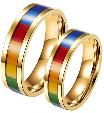 BCughia Freundschaftsringe Beste Freundin, Ehering Gold Set Edelstahl Ringe Goldener LGBT Ring 6mm Damengröße 52(16.6), Herrengröße 67(21.3)