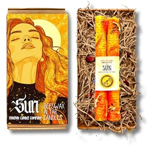 Pair of 8 (20cm) Dressed Planetary Magic Altar Candles | Beeswax | Moon | Mercury | Jupiter | Saturn | Sun | Venus | Mars | Universe (Sun)