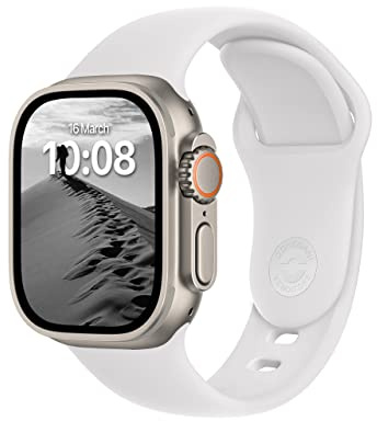 ELETTRONEO SB Bracelet Sport pour Apple Watch Band Ultra 3 2 49mm, Series 11 10 46mm, 9 8 7 45mm 41mm, SE 6 5 4 44mm 40mm, 3 2 1 42mm 38mm Femme Homme Silicone, Blanc