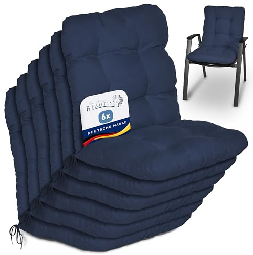 Beautissu 6er Set Niedriglehner Auflagen Stuhlauflage Sitzkissen | 100x50x8cm Dunkelblau Niederlehner Sitzauflagen Stuhlkissen Gartenstühle Gartenstuhlauflage Balkon Flair NL