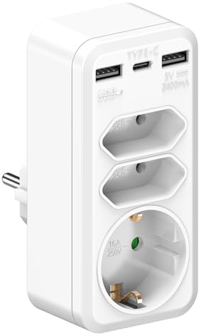 VIEVRE Mehrfachsteckdose Mit USB - 6 in 1 Adapter, Steckdosenleiste, Mehrfachstecker, Verteiler