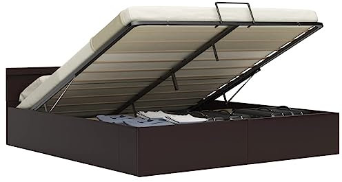 ZQQLVOO Bettgestell Familienbett Palettenbett Bett mit Bettkasten Hydraulisch LED Grau Kunstleder 180x200 cm Geeignet für Familienzimmer