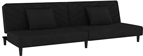 vidaXL Schlafsofa 2-Sitzer, Sofa mit 2 Kissen, Schlafcouch für Wohnzimmer Heimkino Büro, Couch Sofabett Tagesbett Gästebett, Schwarz Samt