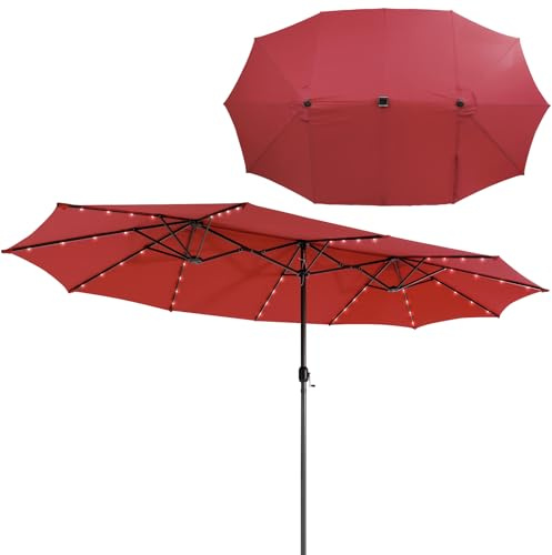 KOMFOTTEU Doppelsonnenschirm 470 x 280 x 246,5 cm mit LED, rechteckiger Sonnenschirm mit Kurbel, großer Balkonschirm mit UV 50+, Terrassenschirm ohne Schirmständer für outdoor
