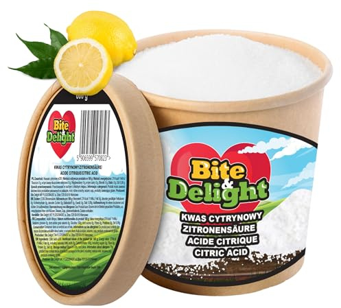 Bite & Delight Zitronensäure Pulver - Lebensmittelqualität - für Küche und Haushalt - Kalkentferner und Reinigungsmittel, Putzmittel - für Limonaden, Fruchtsäfte - Backen, Kochen - 750 ml