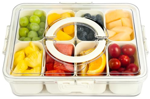 OSDUE Delad serveringsbricka med lock och handtag, 8 mellanmålsbehållare med fack, frukt- och grönsaksbricka, snacks, pålägg, för kök, fester, underhållning, picknick