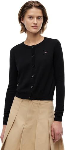 Tommy Jeans Cardigan Femme Essential Crew Neck avec Patte à Boutons, Noir (Black), XL