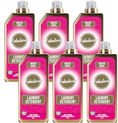 Fabulosa Fragranced Laundry Detergent, Stain Removing Laundry Washing Liquid Detergent, Clothes Freshener Concentrated Laundry Liquid, 198 Washes, 1L, 6 Pack, Winter Angel