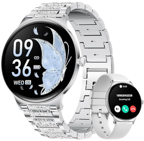LIGE Smartwatch Damen mit Bluetooth-Anruf, 1,43 AMOLED HD-Touchscreen IP68 wasserdichte Uhr, 126+sportmodi Sportuhren Fitnessuhr Damen, Android IOS Smart Watch（2 Uhrenarmbänder）