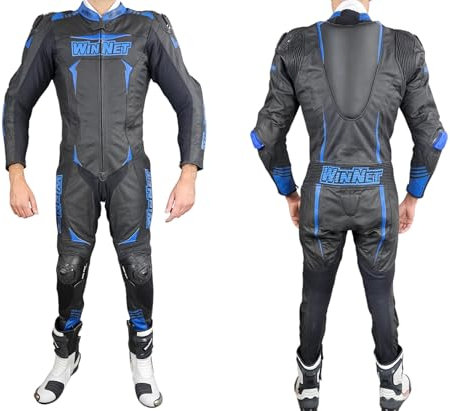 WinNet Tuta per moto in pelle intera monopezzo 1 pezzo racing pista traforata ventilata con saponette e gobba (2XL)