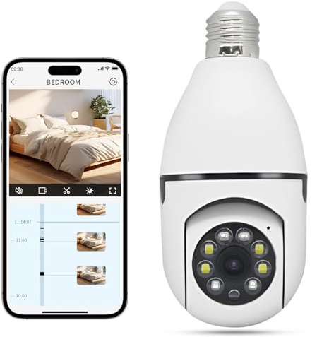 Biqiure Security Camera,WIFI Wireless E27 Camera 360 Degree Panoramic 1080P Home Camera with Human/Motion Alarm,Two-Way Audio,Night Vision